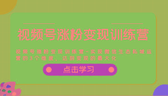 视频号涨粉变现训练营-实现微信生态私域运营的3个维度，达到变现的最大化
