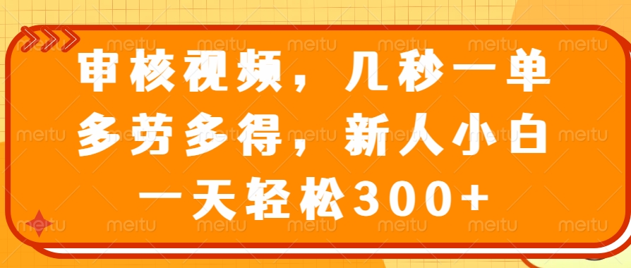 审核视频，几秒一单，多劳多得，新人小白一天轻松300+