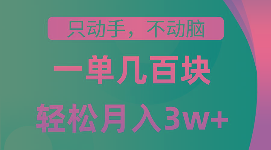 只动手不动脑，一单几百块，轻松月入3w+，看完就能直接操作，详细教程